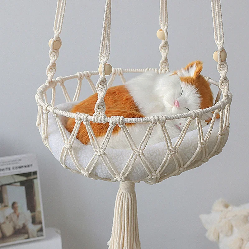 Cama Suspensa Artesanal para Gatos Estilo Rede – Snouty™ | Conforto Natural e Descanso Elevado