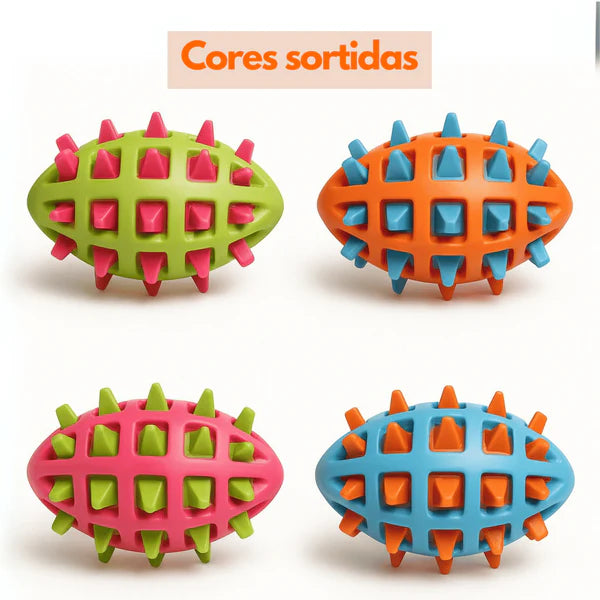 Bola Mordedor Rugby com Spikes e Apito – Brinquedo Resistente para Cães