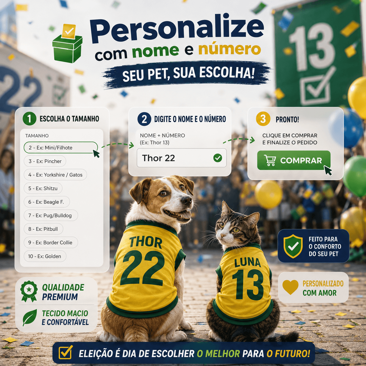 Vista seu Pet para as Eleições 2026 | Roupinha Personalizada para Cachorro e Gato | ForPatas™