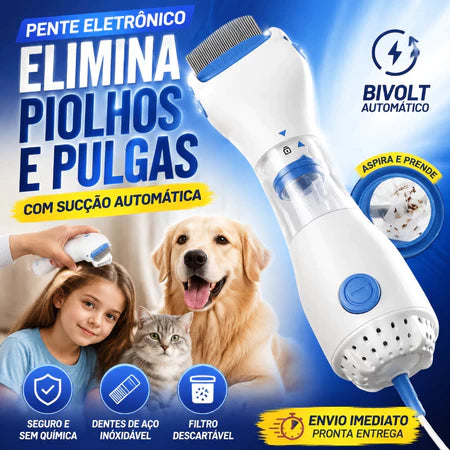 Pente Eletrônico Aspirador Removedor de Pulgas e Piolhos Bivolt para Cachorro e Gato Fleasy™