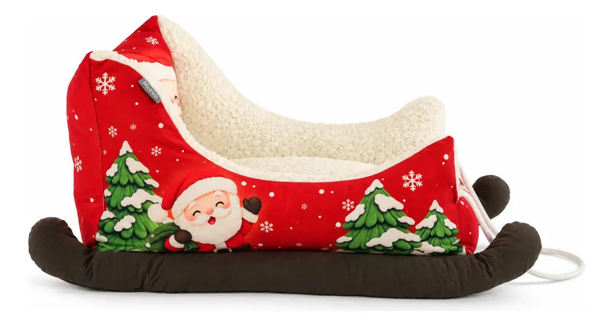 Cama Trenó Natalina Aconchegante para Cachorro e Gato até 10kg 65x45cm Mileva Store