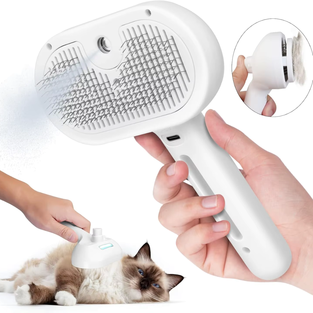 Escova Autolimpante Furly™ – Remove Pelos com Spray e Massagem para Pets