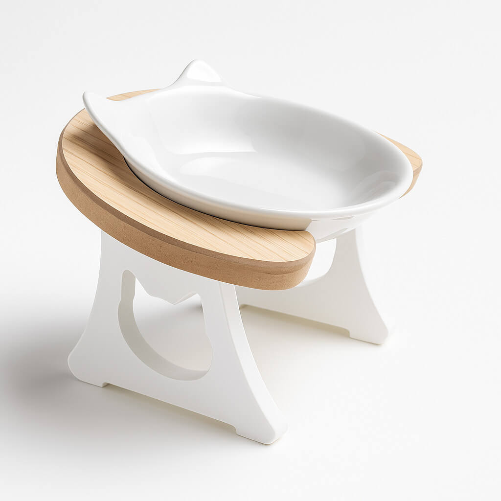Comedouro de Porcelana Elevado para Gatos – Melhora a Digestão e Reduz Refluxo – Lupzy™