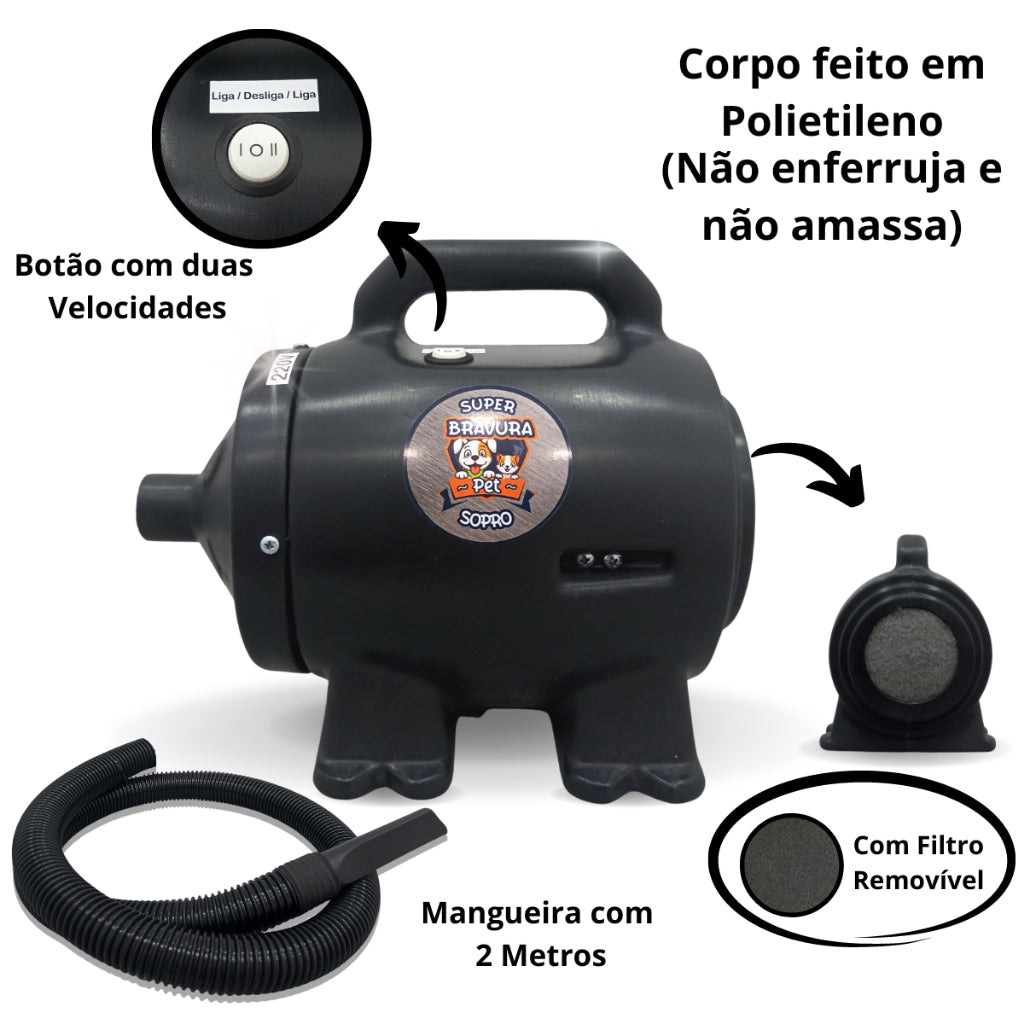 Soprador Profissional Pet Shop Super Sopro MD 2000 – Secagem Rápida e Potente para Banho e Tosa
