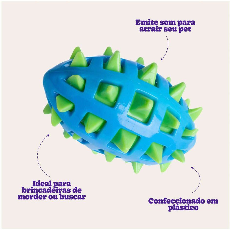 Bola Mordedor Rugby com Spikes e Apito – Brinquedo Resistente para Cães