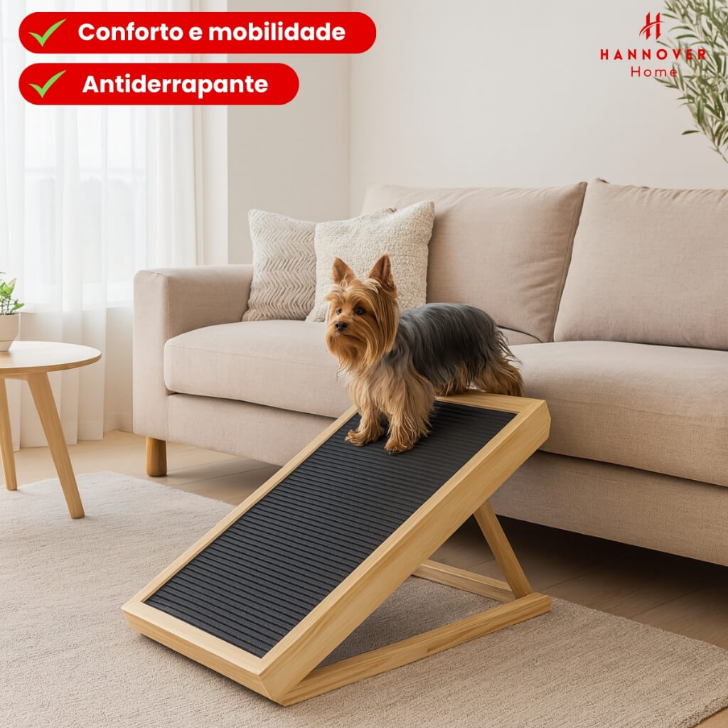 Rampa Pet Ajustável Antiderrapante em Madeira de Pinus – Duty™ | Para Cama e Sofá com Segurança