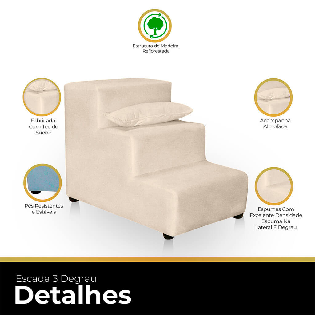 Escada Pet de Luxo 3 Degraus em Suede Impermeável – ForPatas™