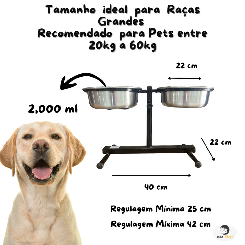 Comedouro Bebedouro Duplo Ajustável em Alumínio – Saúde e Conforto | ForPatas