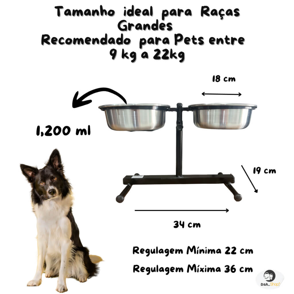 Comedouro Bebedouro Duplo Ajustável em Alumínio – Saúde e Conforto | ForPatas