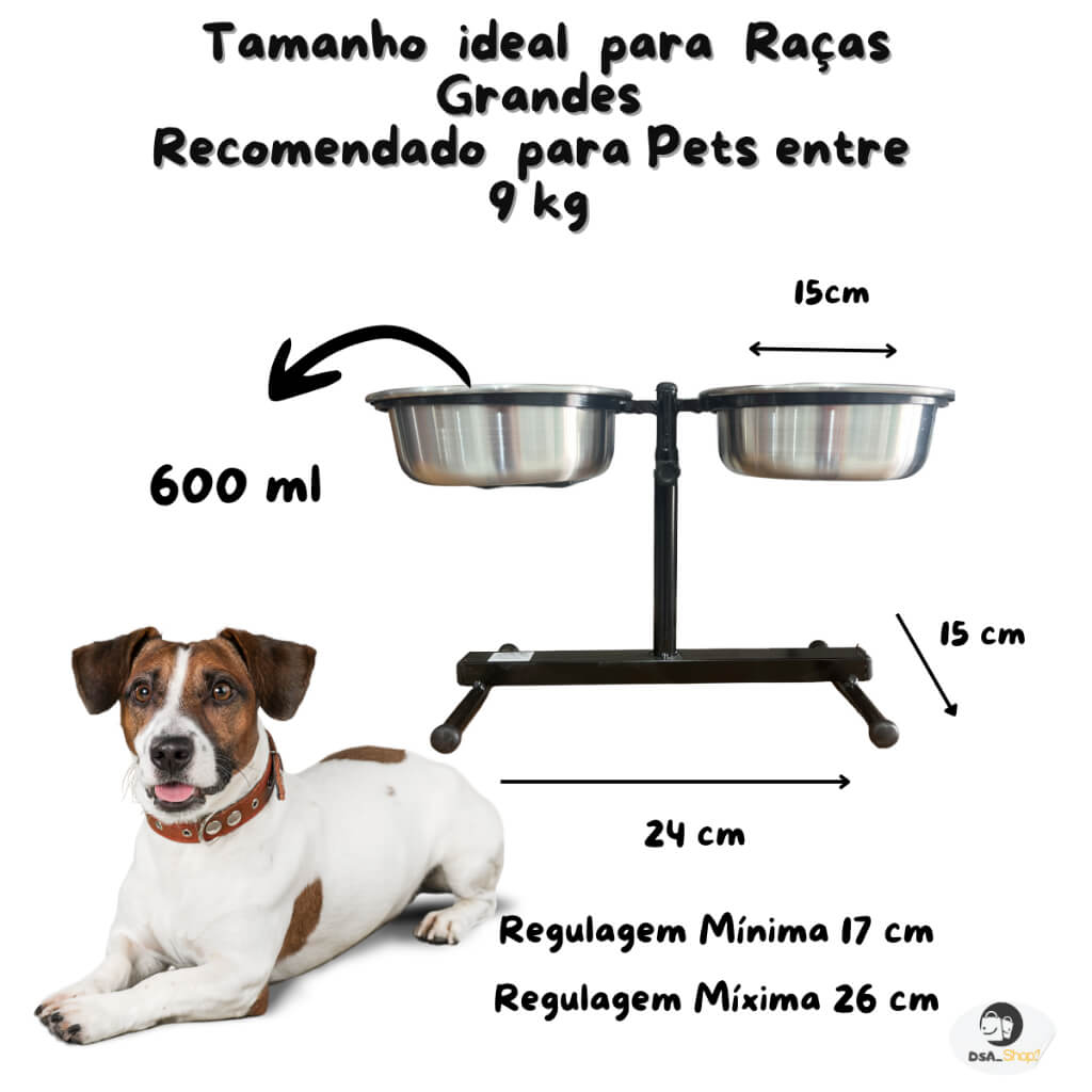 Comedouro Bebedouro Duplo Ajustável em Alumínio – Saúde e Conforto | ForPatas