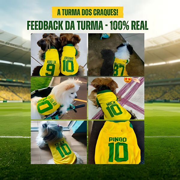 Roupinha Personalizada Copa do Mundo Brasil com Nome e Número para Cachorro e Gato Tecido Respirável ForPatas™