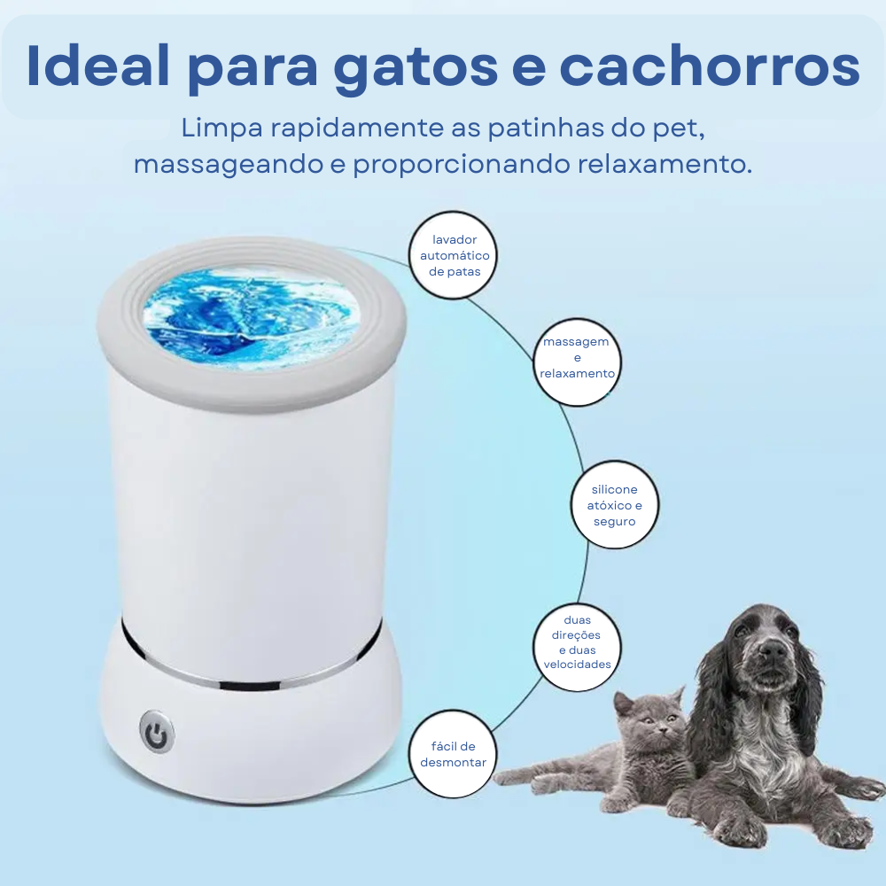Limpa Patas PawRinse™ – Automático, Recarregável e Seguro para Pets