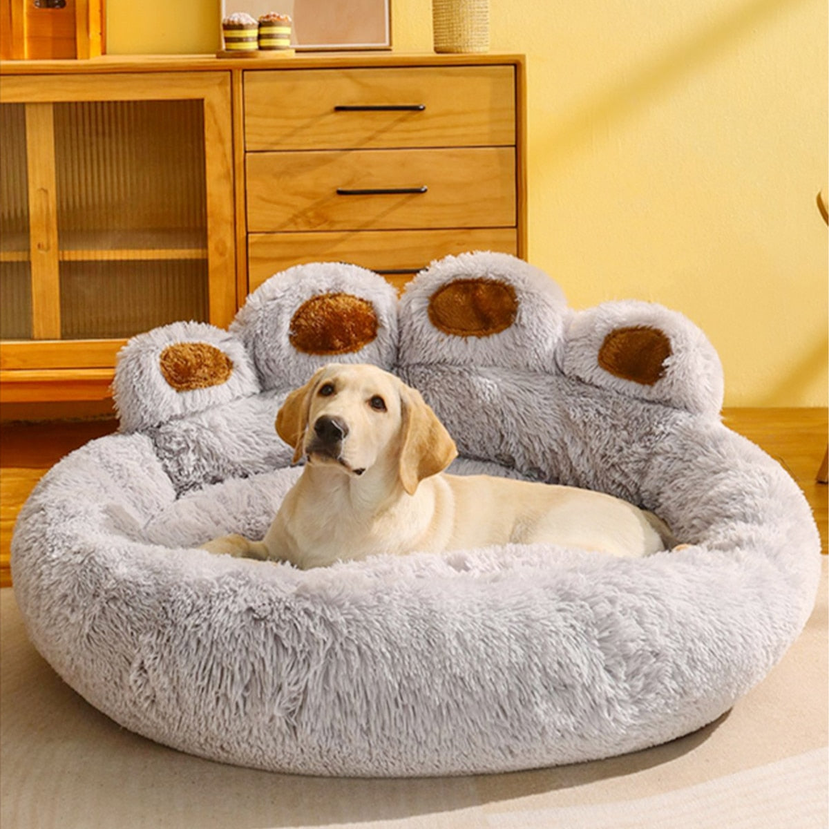 Cama Pet Pawzy™ – Formato de Pata para Conforto e Carinho do Seu Pet