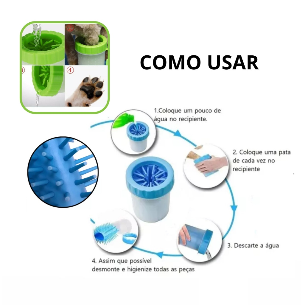 Lava Patas Original Pet Higiênico Patinhas Limpas Cães Gatos Pets