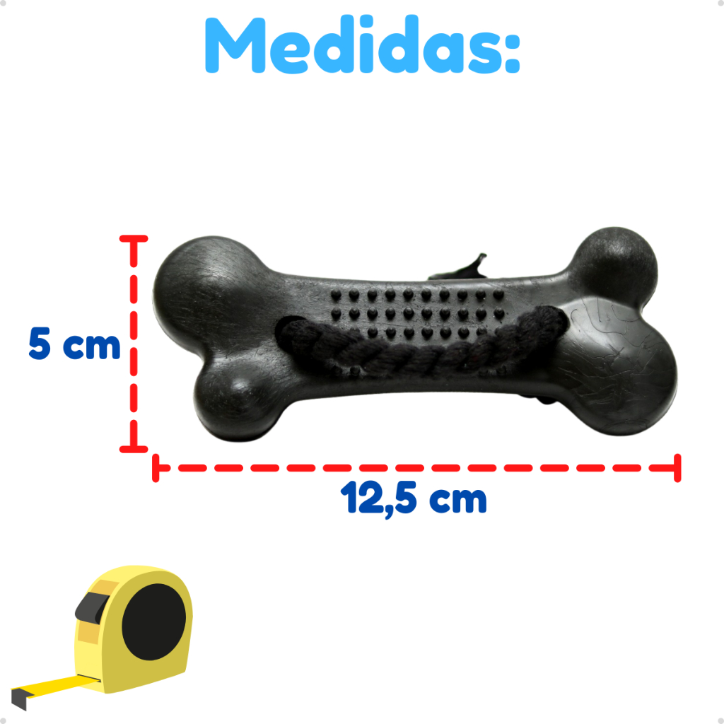 Kit Brinquedo Mordedor para Cachorro Pneu G + Bola Cravo Maciça 75mm + Osso Grande Black com Corda