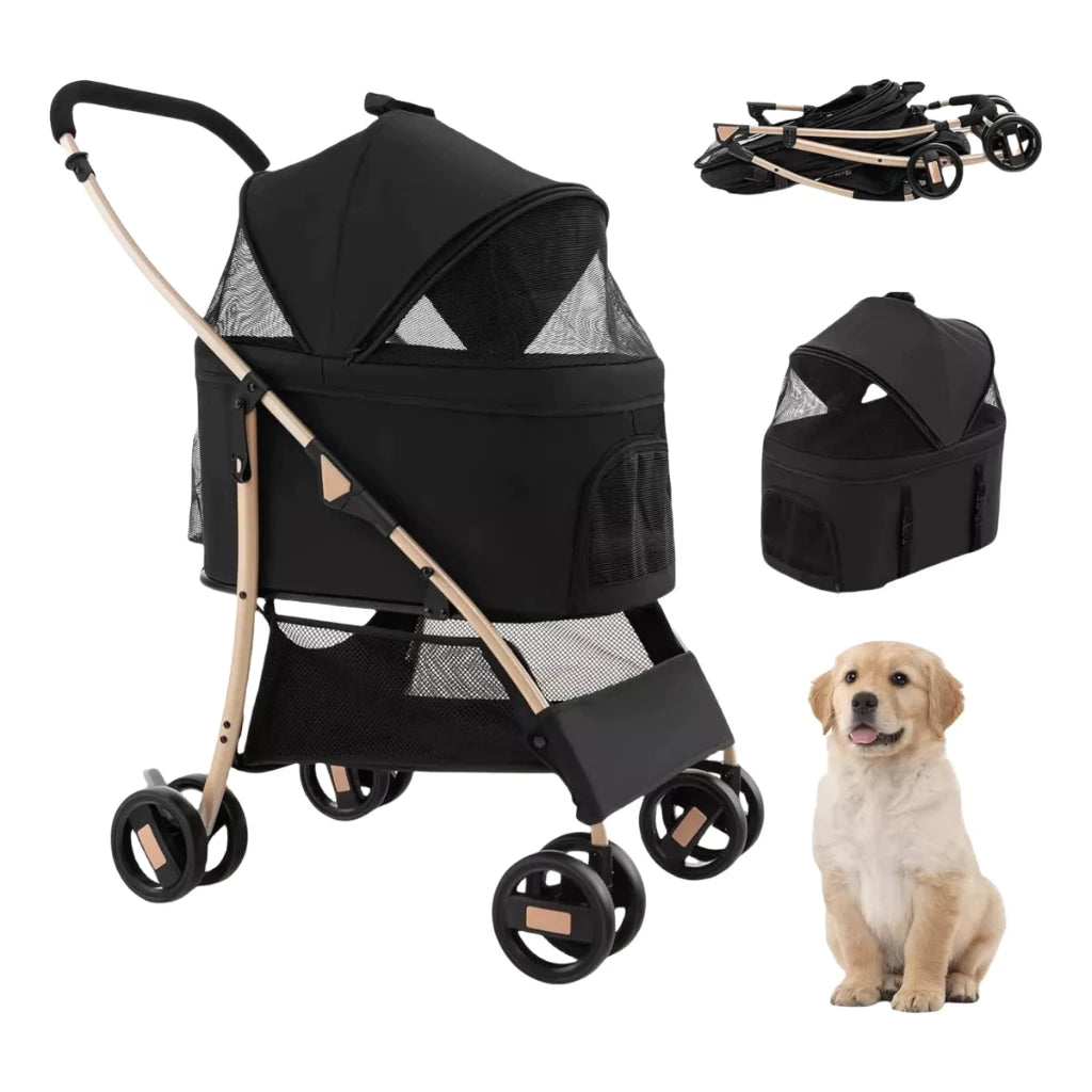 Carrinho de Passeio Dobrável com Porta Frontal e Freio até 15kg para Cachorro e Gato Pet Gear™