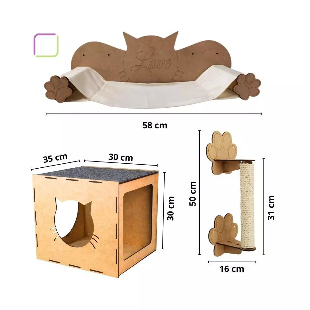 Playground para Gatos Modular de 7 a 15 Peças em MDF – Snouty™ | Diversão, Escalada e Bem-Estar Diário