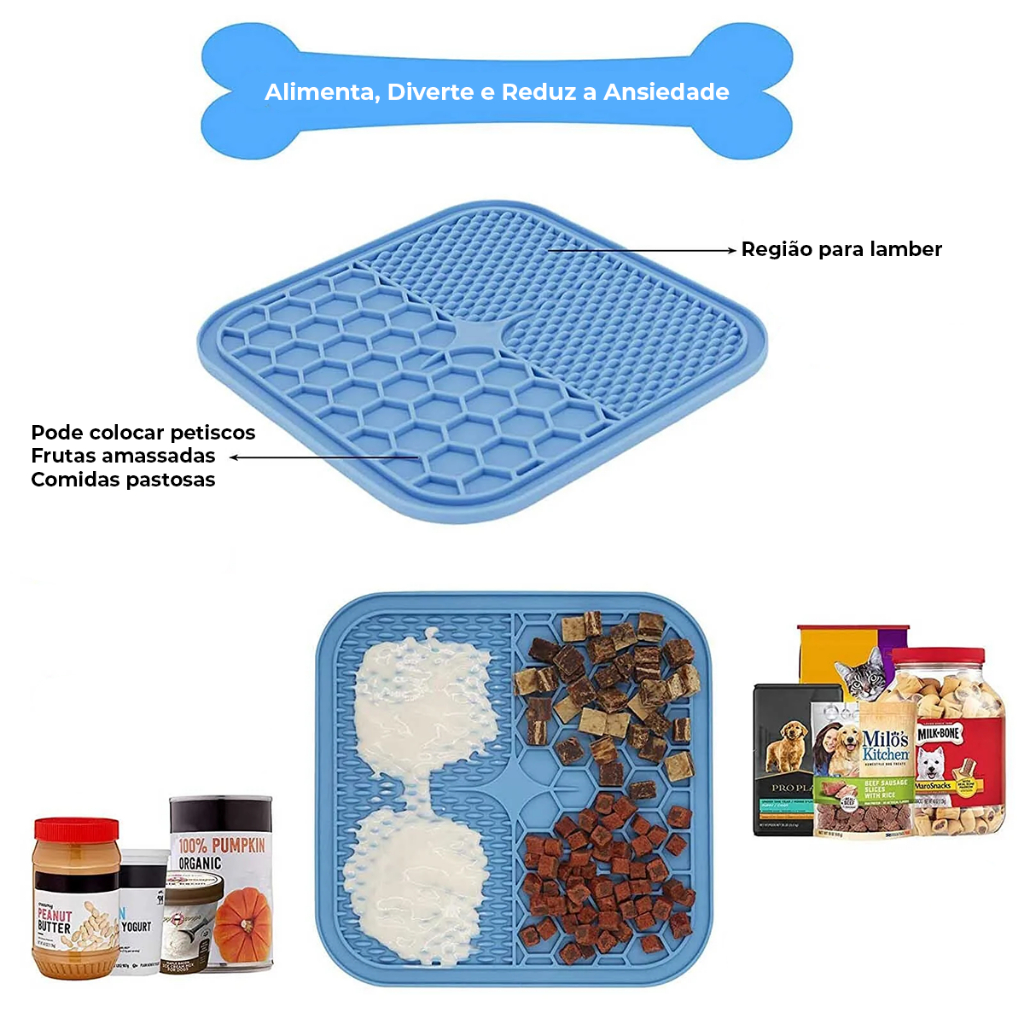 Tapete Comedouro De Lamber Para Cães Gatos Com Ventosa Pet