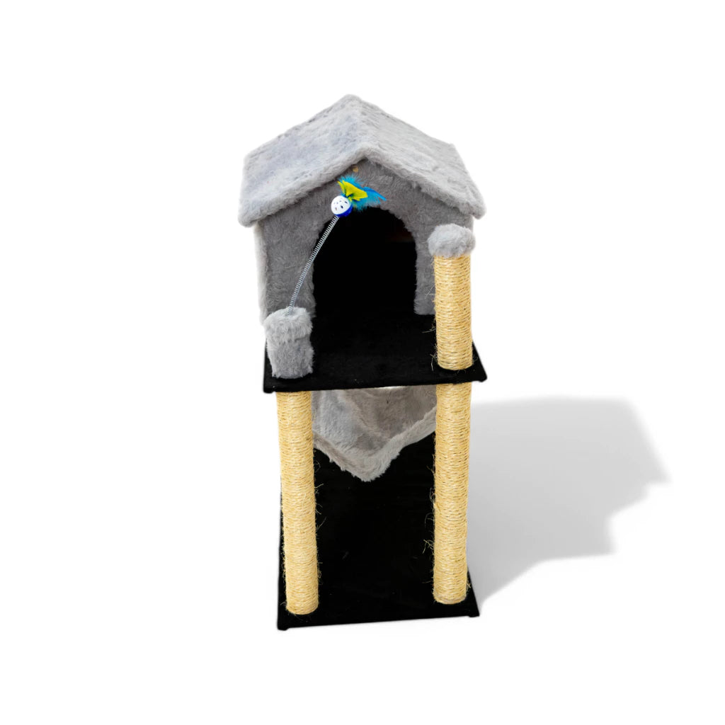 Arranhador para Gatos com Casinha e Playground Completo – Snouty™ | Diversão, Proteção e Aconchego Diário