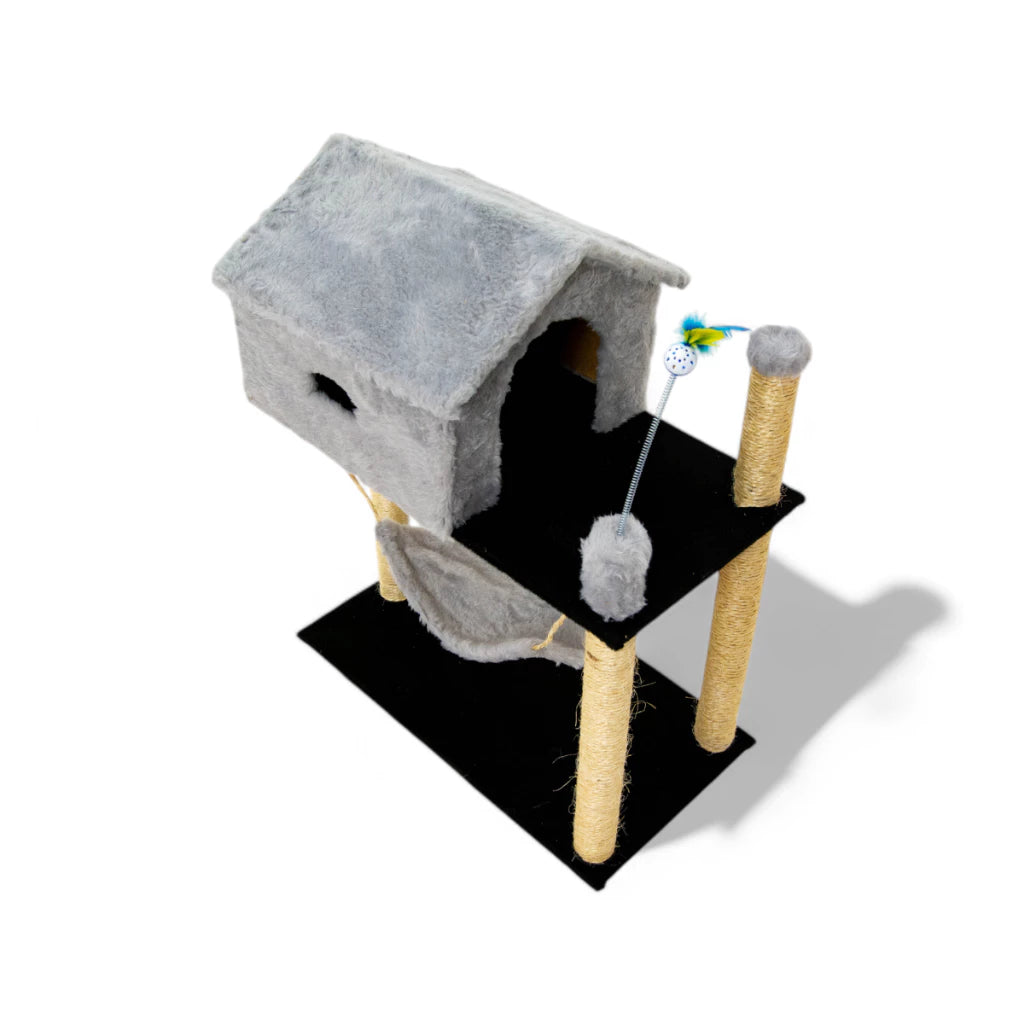 Arranhador para Gatos com Casinha e Playground Completo – Snouty™ | Diversão, Proteção e Aconchego Diário