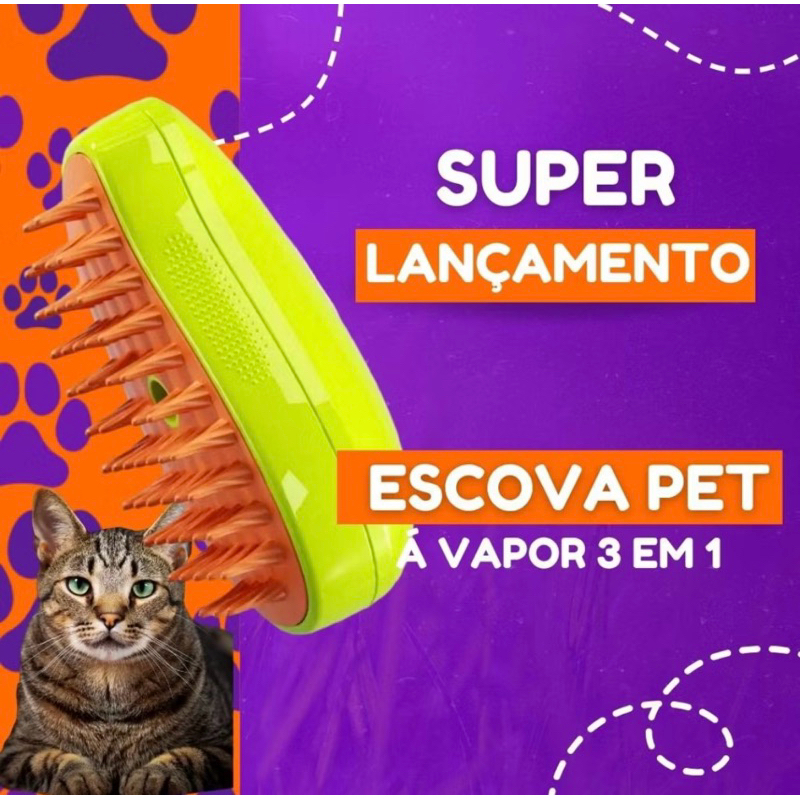 3 em 1 Escova a Vapor Para Gatos e Cães Autolimpante Massagem Remover de Pêlos Recarregável USB
