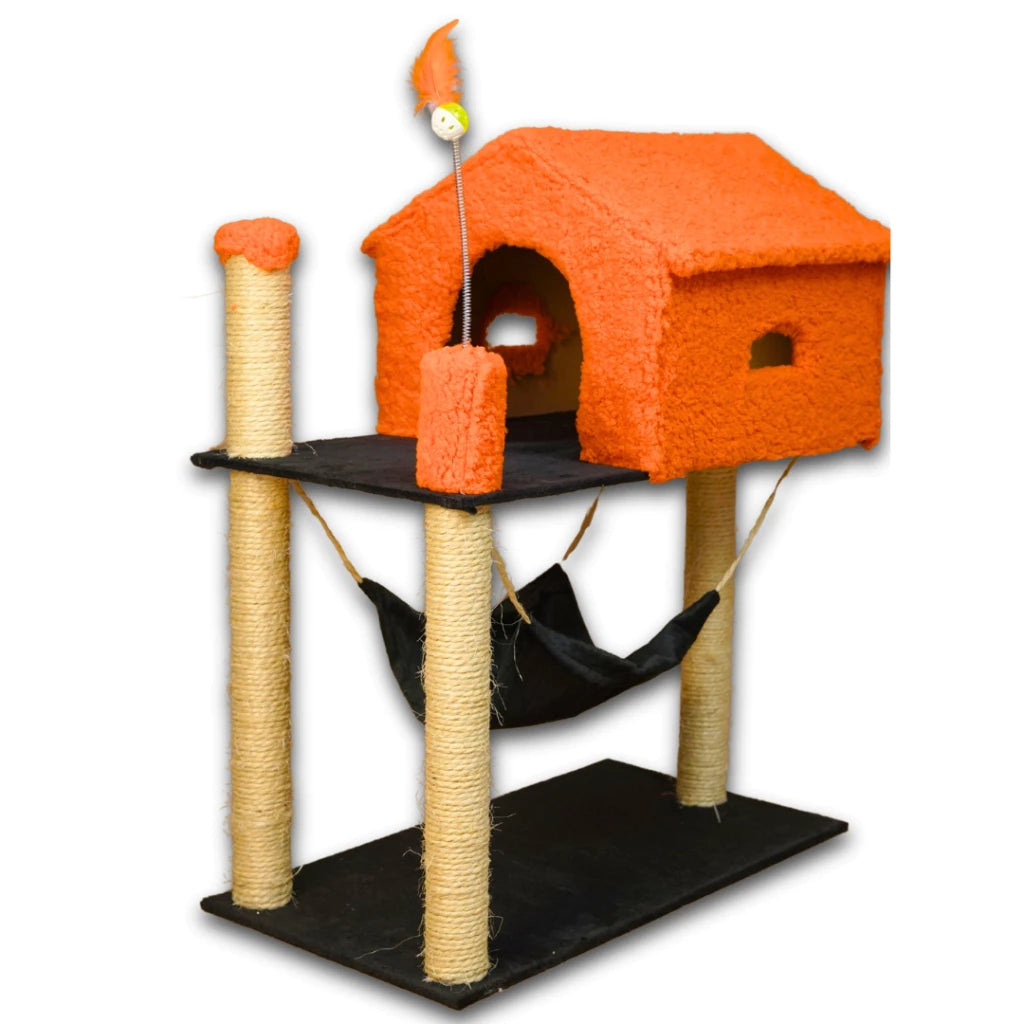 Arranhador para Gatos com Casinha e Playground Completo – Snouty™ | Diversão, Proteção e Aconchego Diário