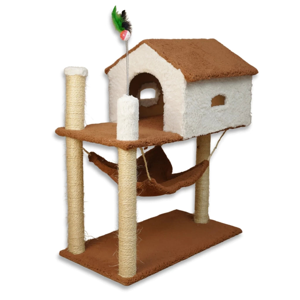 Arranhador para Gatos com Casinha e Playground Completo – Snouty™ | Diversão, Proteção e Aconchego Diário