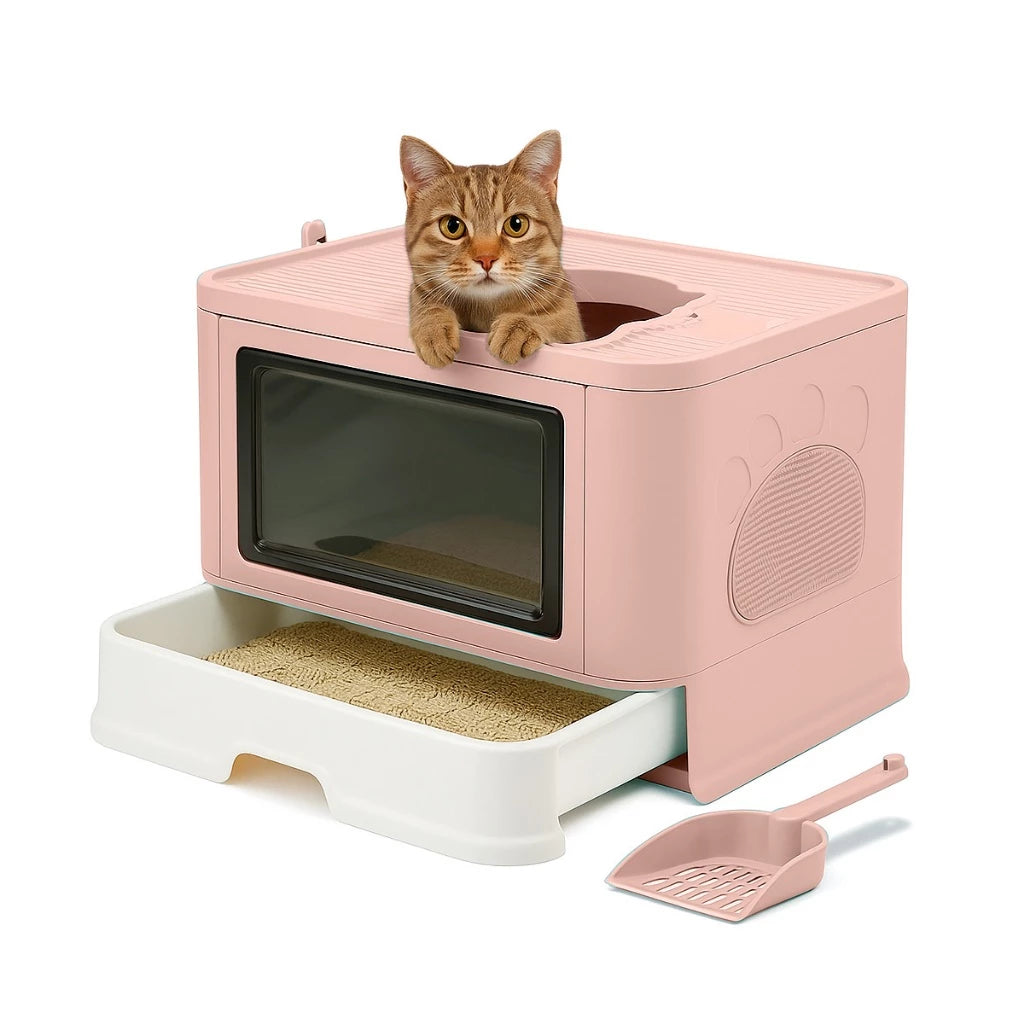 Caixa de Areia Premium Fechada com Entrada Superior e Arranhador – Snouty™ | Mais Limpeza e Zero Odor