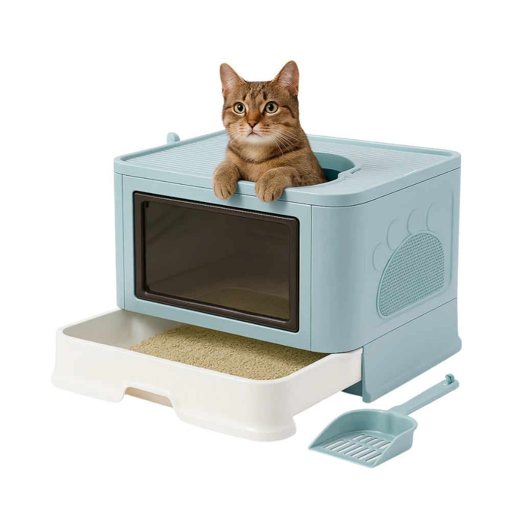 Caixa de Areia Premium Fechada com Entrada Superior e Arranhador – Snouty™ | Mais Limpeza e Zero Odor