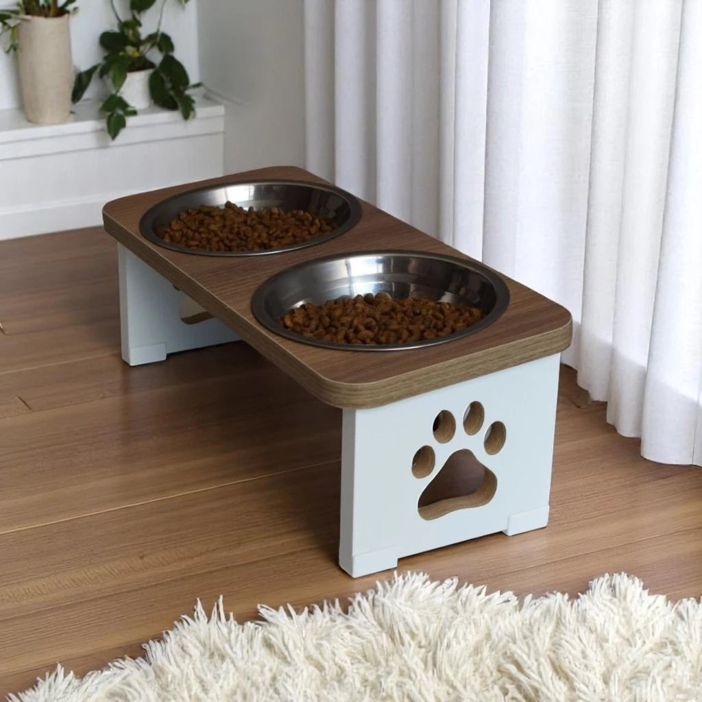 Comedouro Duplo Elevado Ergonômico em MDF 15mm com Tigela Inox ou Porcelana para Cachorro e Gato Madeccor™