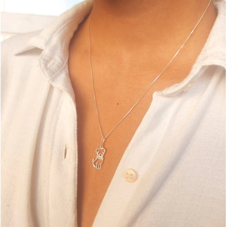 Colar Pets Love em Prata 925 + Zircônias com Pingente de Cachorro ou Gato – Lupzy™ | Amor Pet em Forma de Joia