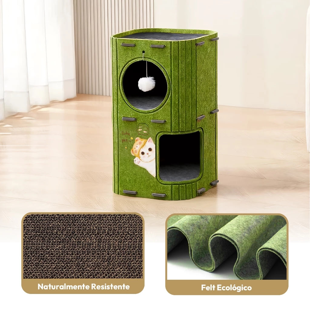 Casa em Feltro Multicamadas com Arranhador e Escalador Vertical para Cachorro e Gato Snouty™