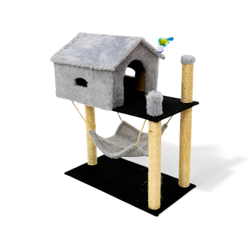Arranhador para Gatos com Casinha e Playground Completo – Snouty™ | Diversão, Proteção e Aconchego Diário