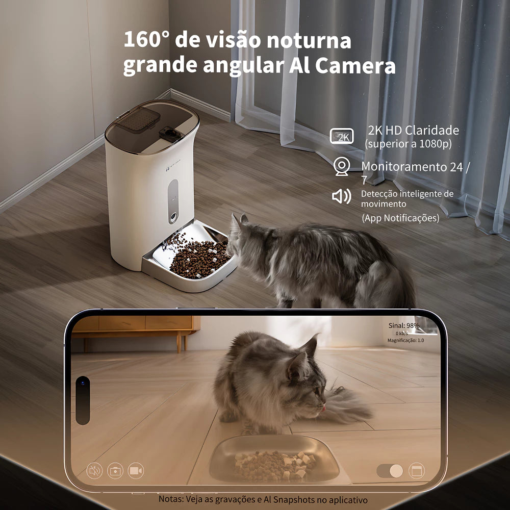 Comedouro Automático com Câmera 2K e Controle por App para Cachorro e Gato Amicura™