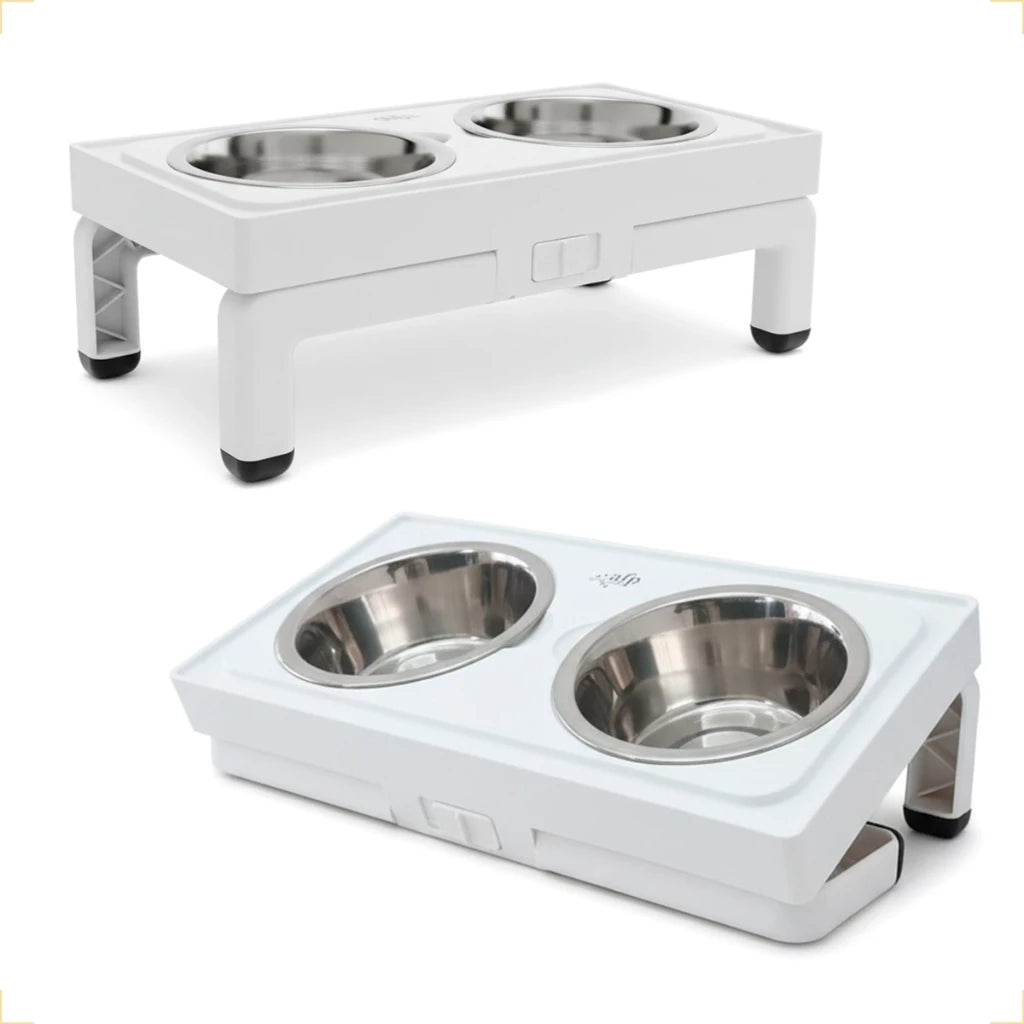 Comedouro Bebedouro Duplo Ajustável Inclinado 750ml Branco – Lupzy™ | Mais Conforto e Digestão Saudável