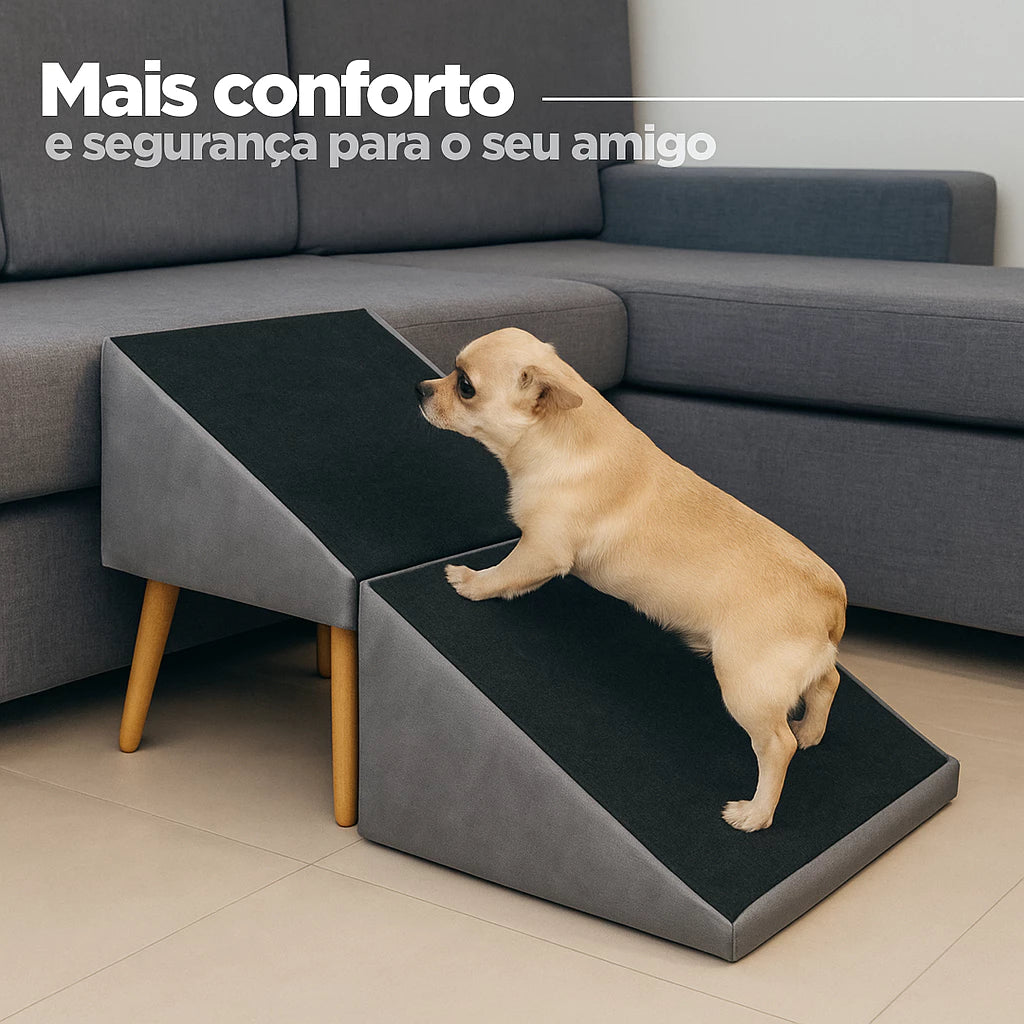 Rampa Escada Vira Puff Pet 2em1 em Suede Antiderrapante – Snouty™ | Acesso Seguro e Conforto Diário