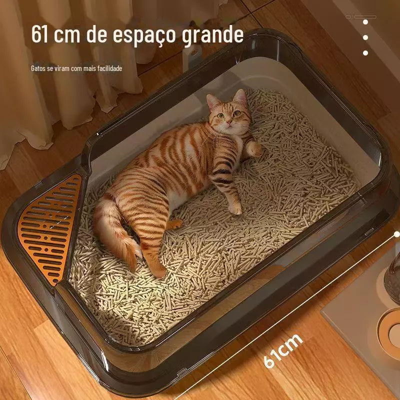 Caixa de Areia Semi Fechada Extra Grande para Gato com Pazinha Higiênica 60cm MeowSpace™