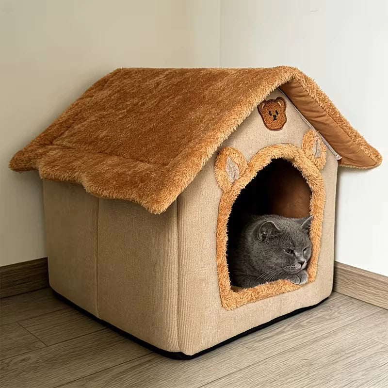 Cama Casinha Toca de Pelúcia Lavável para Cães e Gatos – Snouty™ | Aconchego e Proteção em Cada Descanso