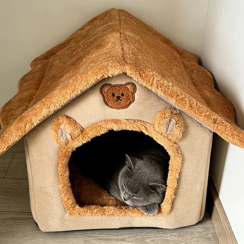 Cama Casinha Toca de Pelúcia Lavável para Cães e Gatos – Snouty™ | Aconchego e Proteção em Cada Descanso