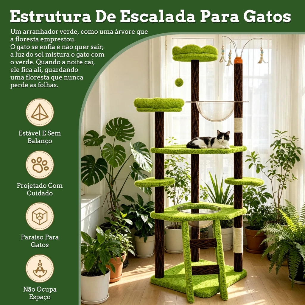 Árvore Arranhador Multinível para Gato com Casinha Camas e Brinquedo Interativo Automático Catwood™