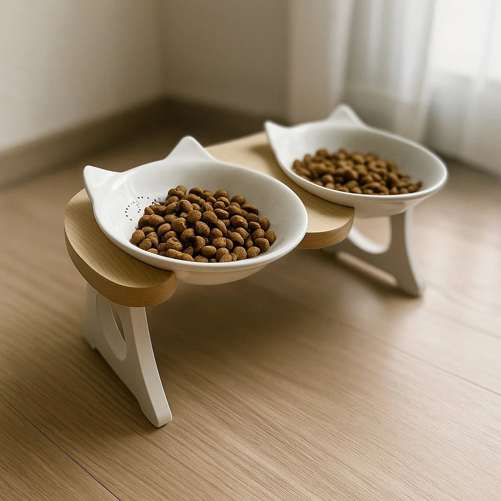Comedouro Elevado Ergonômico com Tigelas de Porcelana para Cachorro e Gato Newlly™