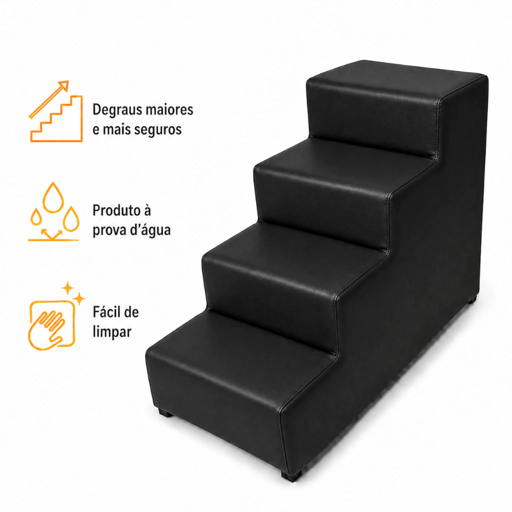 Escada Impermeável de Courino Reforçada 4 Degraus 60cm para Cachorro e Gato Suporta 50kg+ Climbly™