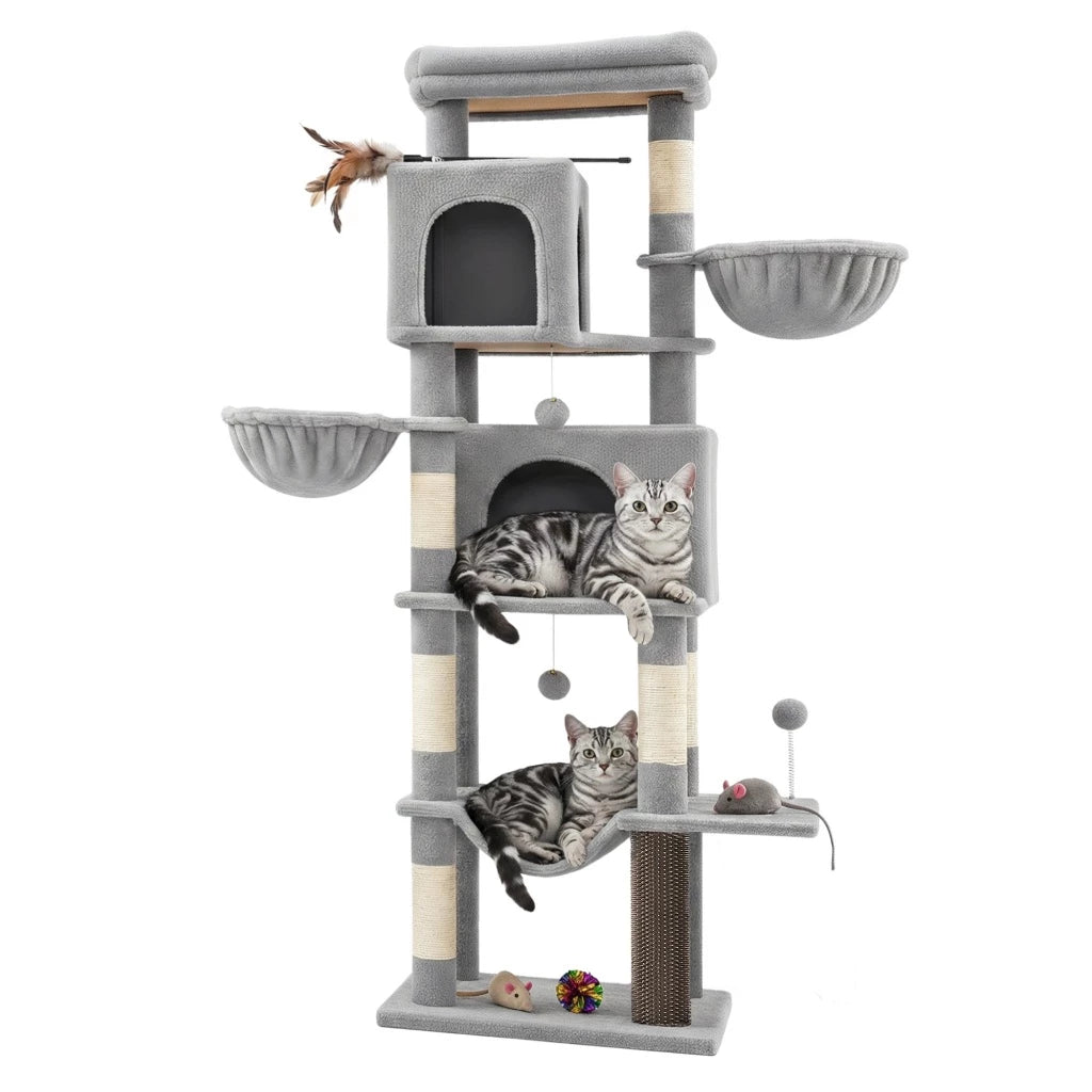Arranhador Grande Torre 174cm com 2 Tocas, 2 Cestos e Sisal para Gatos ClawNest™