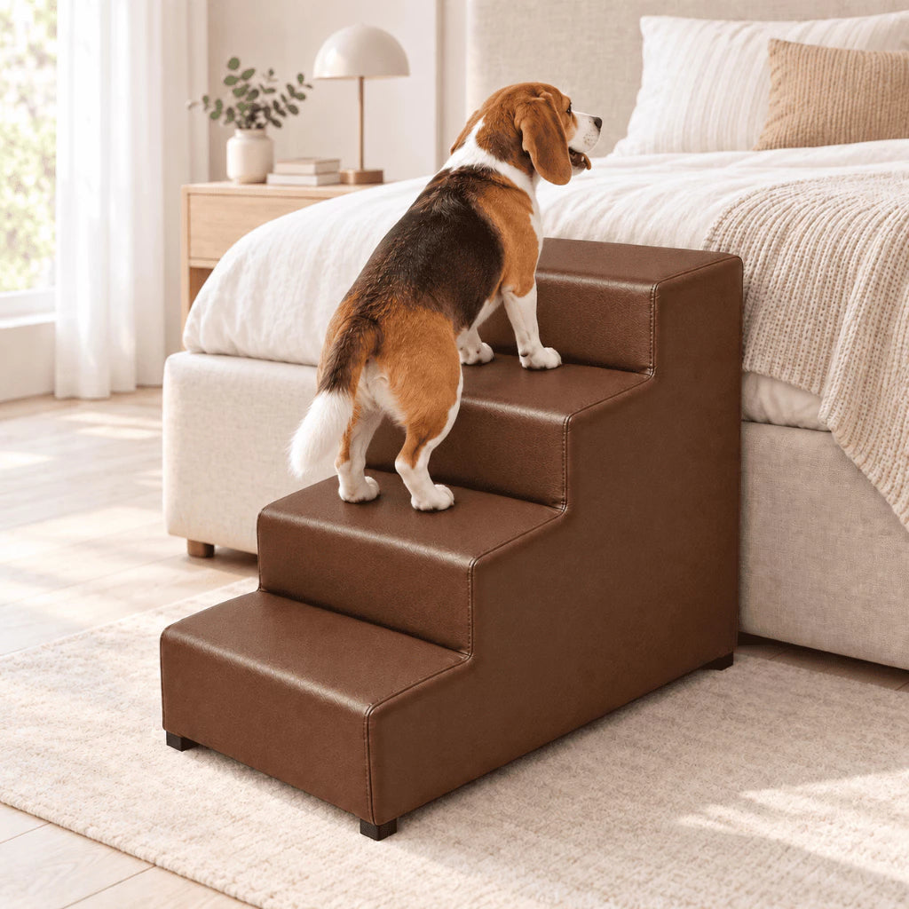 Escada Impermeável de Courino Reforçada 4 Degraus 60cm para Cachorro e Gato Suporta 50kg+ Climbly™