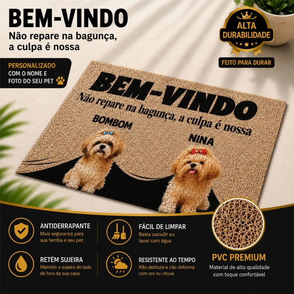 Tapete Personalizado Antiderrapante 60x40 para Pet com Nome e Raça Dogfy™