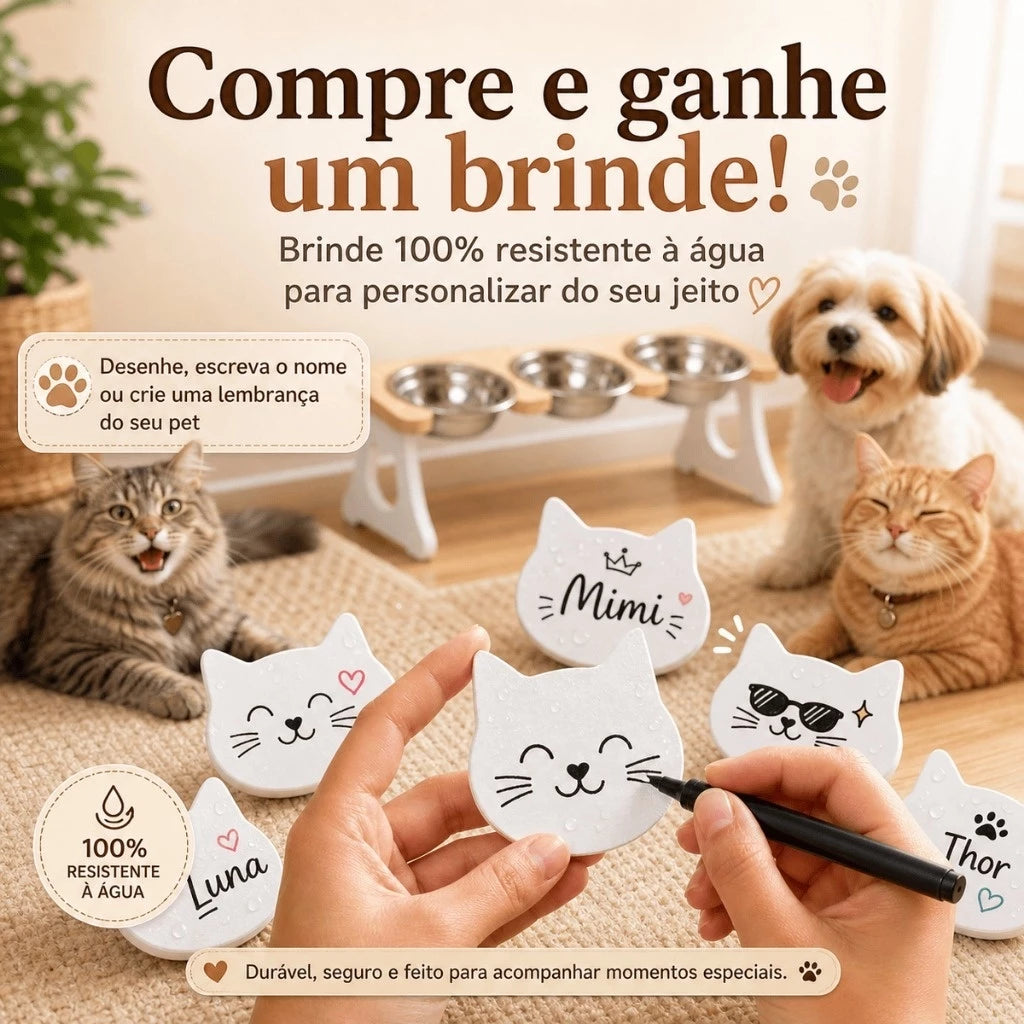 Comedouro Elevado Ergonômico com Tigela Inox 250ml para Gatos e Pets Pequenos Bowli™