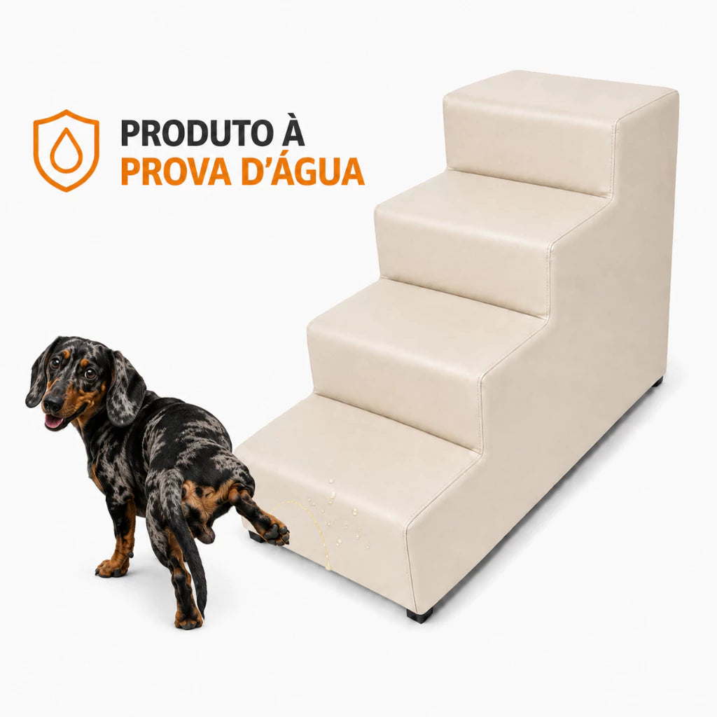 Escada Impermeável de Courino Reforçada 4 Degraus 60cm para Cachorro e Gato Suporta 50kg+ Climbly™