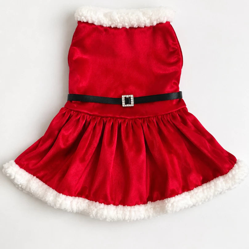 Vestido Natalino Mamãe Noel com Pelúcia e Cinto para Cachorro Tamanhos 0 ao 18 MerryPup™