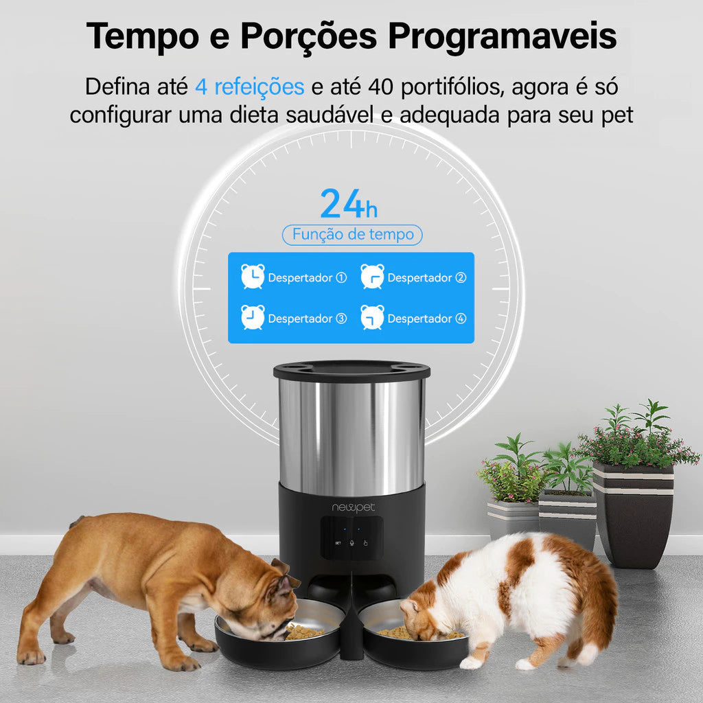 Alimentador Automático Duplo 5L WiFi com APP e Controle Remoto para Cachorro e Gato Newpet™