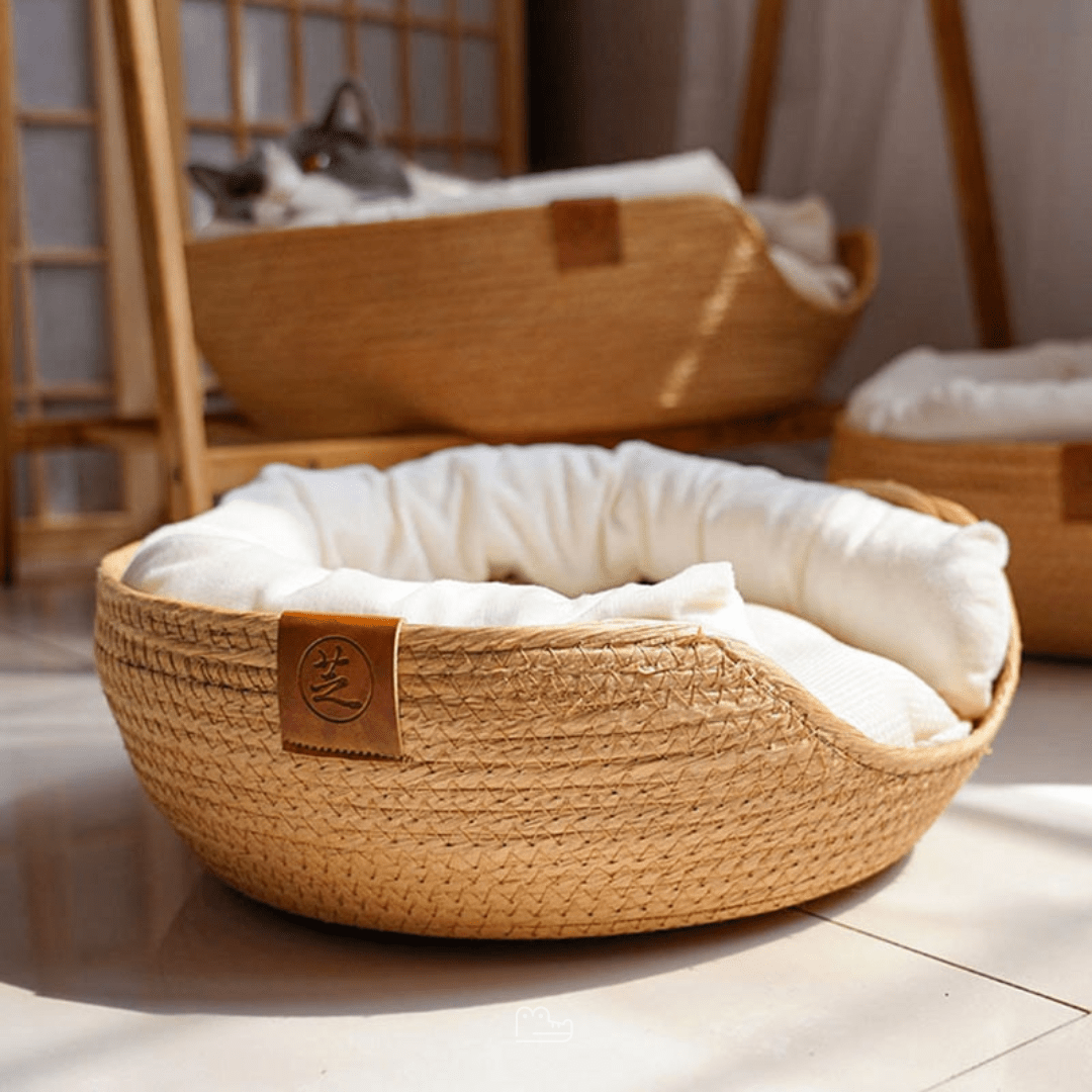 Cama de Bambu Natural para Pet com Travesseiros - Woofline™ | Exclusivo da ForPatas